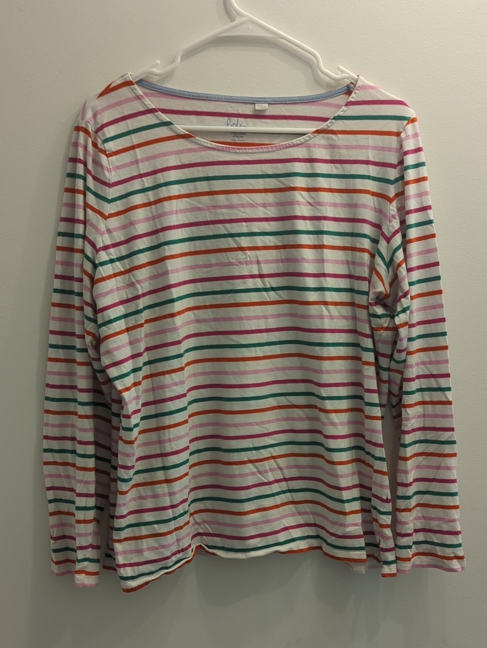 Boden Long-Sleeve Striped Tee in White, Pink, Green, Orange, Women's US 20/22